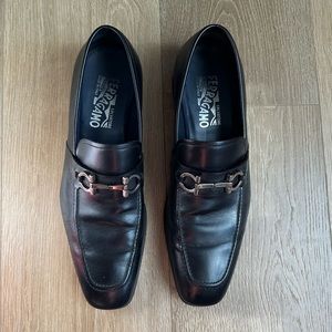 Men’s Salvatore Ferragamo Leather Loafer Shoe Flori 2 Stitched Black US 9.5